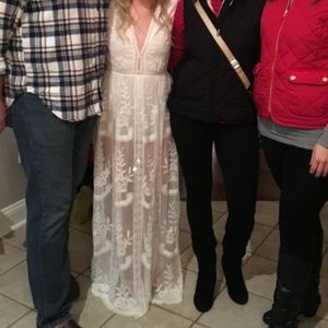 White Lace Deep V Maxi w/Shorts